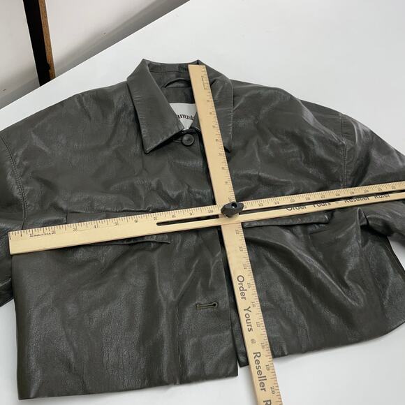 Nanushka Jacket Womens Small Holleen Solid Green Faux Leather Collared - Picture 11 of 13